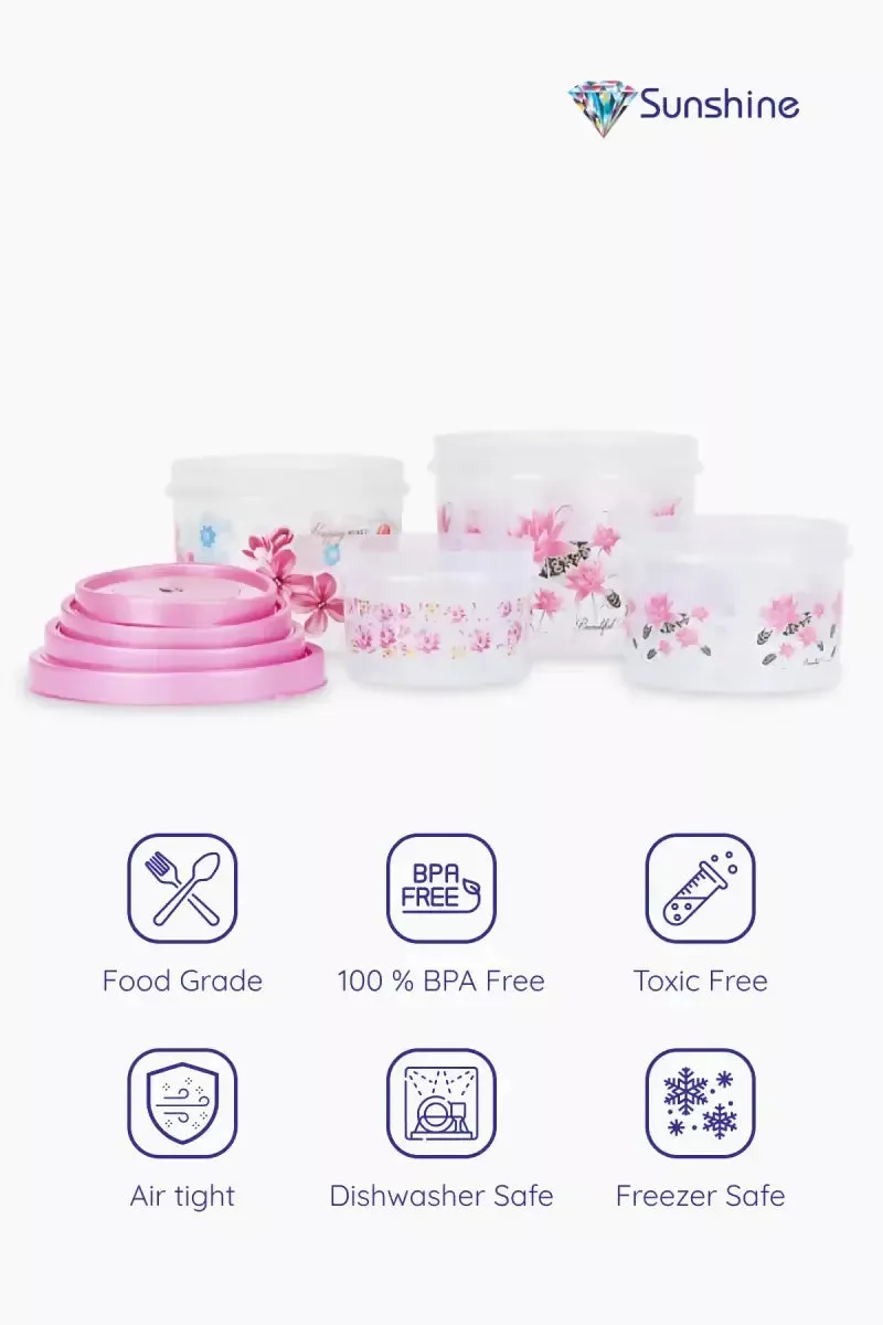 Plastic Printed Storage Container (Sunshine) - 4 Pcs (1.5 LTR - 3 LTR - 5 LTR - 7 LTR)