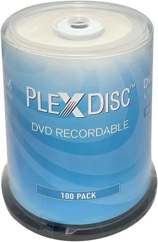 PlexDisc DVD R 4.7GB 16X White Inkjet Printable Hub Printable - 100pk Cake Box (FFB) 63C-215-BX, 100 pieces