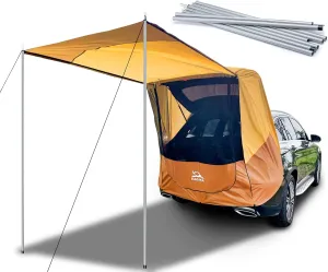Poles Included Tailgate Shade Awning Tent for Car Camping Road Trip Essentials Small to Midsize SUV Waterproof 3000MM UPF 50  Yellow (Small)