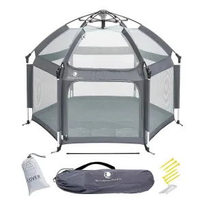 POP 'N GO PLAYPEN - Indoor & Outdoor Baby Playpen for Babies and Toddlers - Baby Beach Tent, Foldable, Portable W/Canopy, Travel Bag, & Mosquito Net - Pop Up Pack and Play Tent (Anchor Grey)