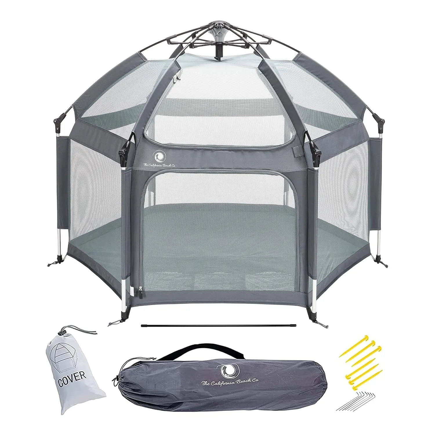 POP 'N GO PLAYPEN - Indoor & Outdoor Baby Playpen for Babies and Toddlers - Baby Beach Tent, Foldable, Portable W/Canopy, Travel Bag, & Mosquito Net - Pop Up Pack and Play Tent (Anchor Grey)