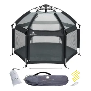 POP 'N GO PLAYPEN - Indoor & Outdoor Baby Playpen for Babies and Toddlers - Baby Beach Tent, Foldable, Portable W/Canopy, Travel Bag, & Mosquito Net - Pop Up Pack and Play Tent (Black)