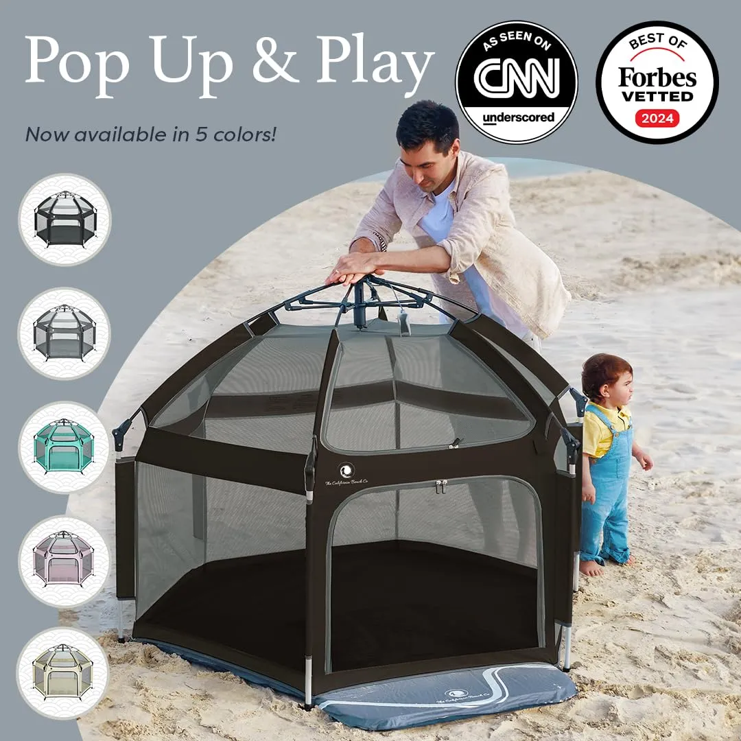 POP 'N GO PLAYPEN - Indoor & Outdoor Baby Playpen for Babies and Toddlers - Baby Beach Tent, Foldable, Portable W/Canopy, Travel Bag, & Mosquito Net - Pop Up Pack and Play Tent (Black)