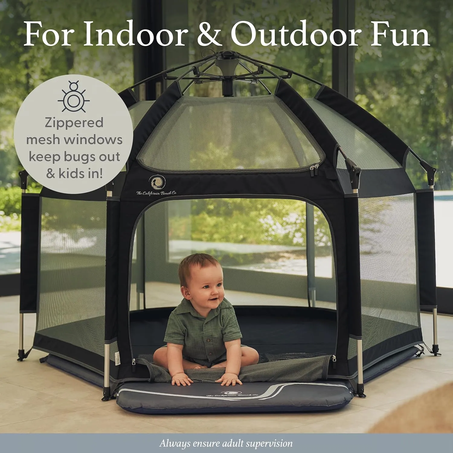 POP 'N GO PLAYPEN - Indoor & Outdoor Baby Playpen for Babies and Toddlers - Baby Beach Tent, Foldable, Portable W/Canopy, Travel Bag, & Mosquito Net - Pop Up Pack and Play Tent (Black)