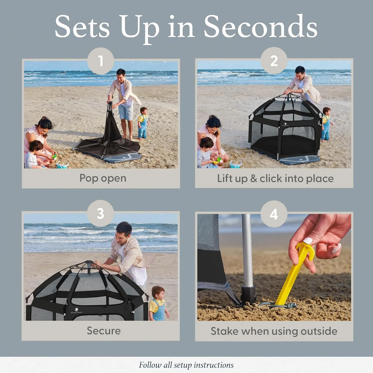 POP 'N GO PLAYPEN - Indoor & Outdoor Baby Playpen for Babies and Toddlers - Baby Beach Tent, Foldable, Portable W/Canopy, Travel Bag, & Mosquito Net - Pop Up Pack and Play Tent (Black)