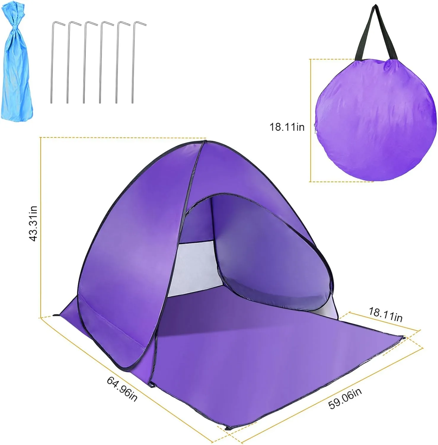 Pop Up Beach Tent for 2-3 Person, UPF50  Anti-UV Sun Shelter w/Storage Bag