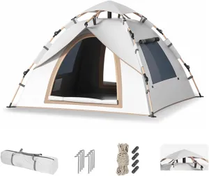 Pop-Up Camping Tent,3-4Person Camping Dome Tent,Double Layer Family Camping Tent, Lightweight Portable Backpacking Tent for Outdoor Camping/Hiking(A)