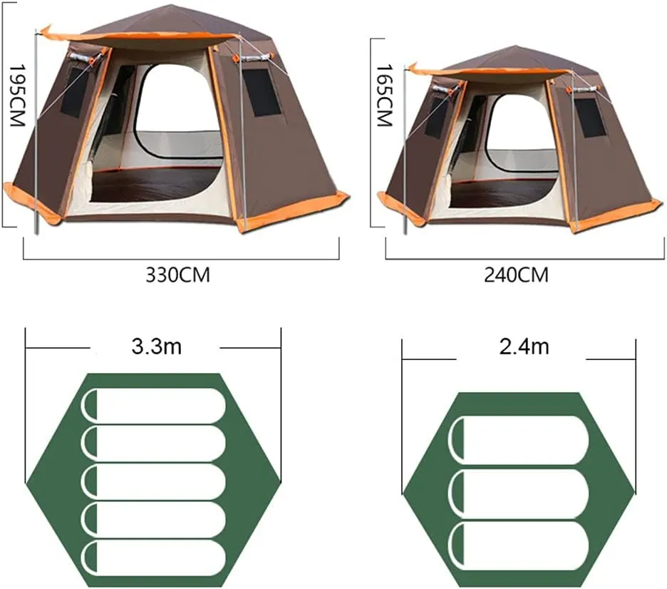 Pop Up Tent 3-8 Person Beach Tent Sun Shelter Outdoor Camping Family Tent Instant Tent Easy Set Up for Outdoor Hiking Fishing (Brown 5) (Green 3)