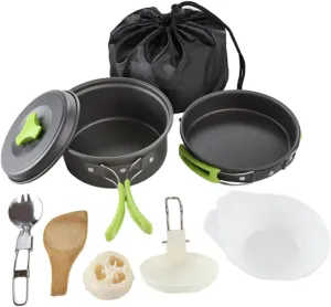 POPETPOP 1Set Portable Outdoor Cookware with Handles Accessories Bag for Hiking Camping and Picnics Easy to Clean and Space Saving Design