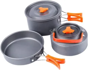 POPETPOP Set of 3pcs Outdoor Camping Pots Aluminum Cookware Portable Pot Cutlery Teakettle for 2-3 People