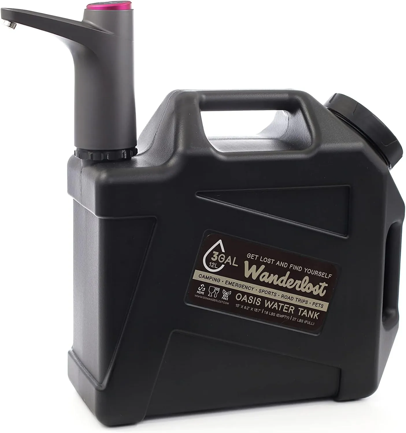 Portable 3 Gallon Water Tank with USB Rechargeable Water Pump Faucet, Food Grade Materials, Great for Camping, Overlanding, Sports, Emergencies, Sports, and More