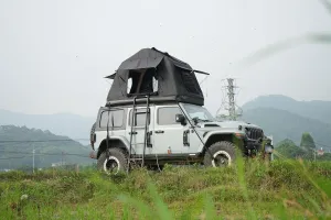 Portable Amphibious Inflatable Tent for Camping, Quick Setup Roof Top Tent with Ladder, Black Design