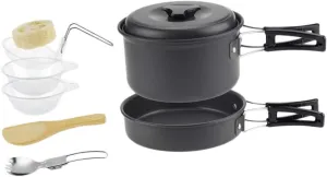 Portable Camping Cookware Titanium Outdoor Cooking Pot Set BBQ Accessories for 1-2 Campers
