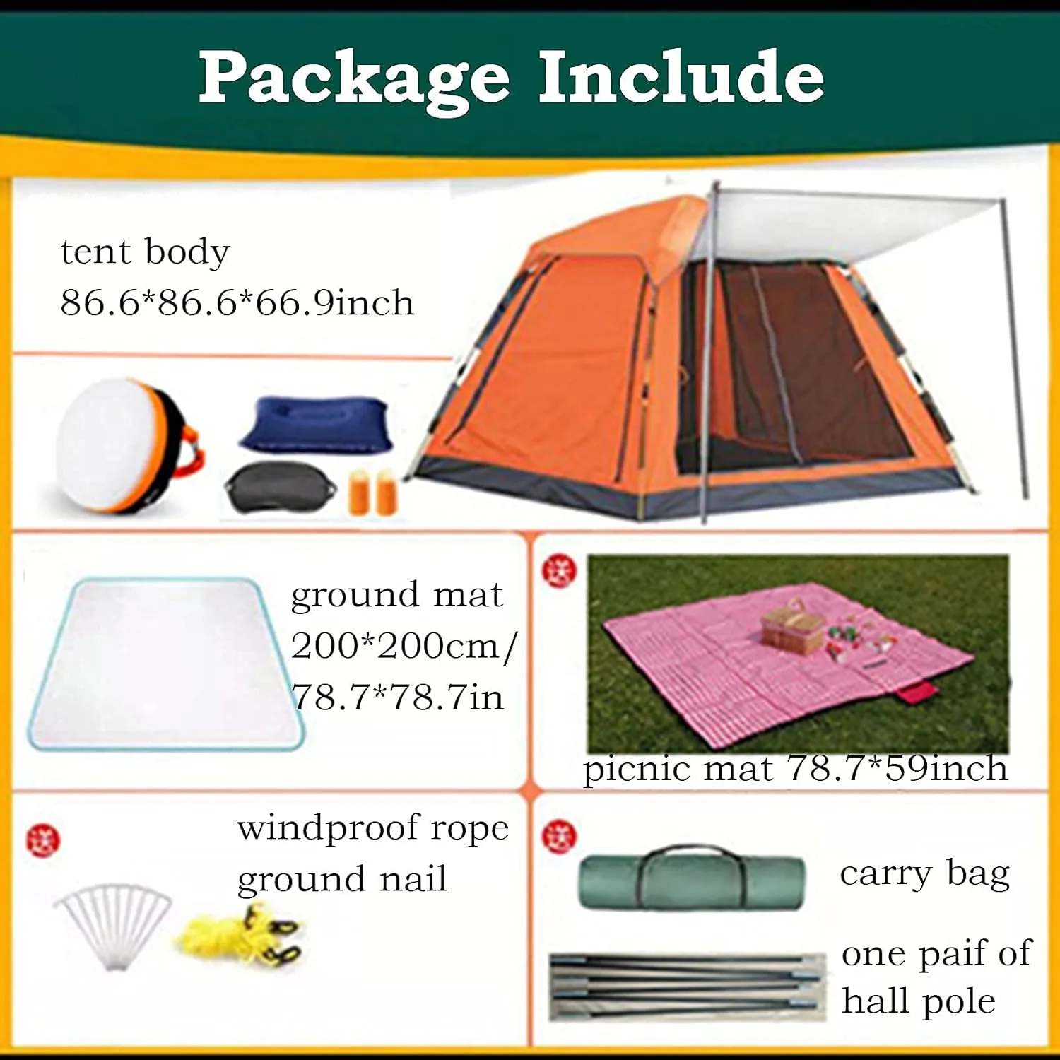 Portable Campitents Shelter Portable Waterproof Hold 3-4 Persons Instant Setup Pop up Tent with Top Rainfly Double Doors Mesh Protection for Campihikimountaineering (Orae a)