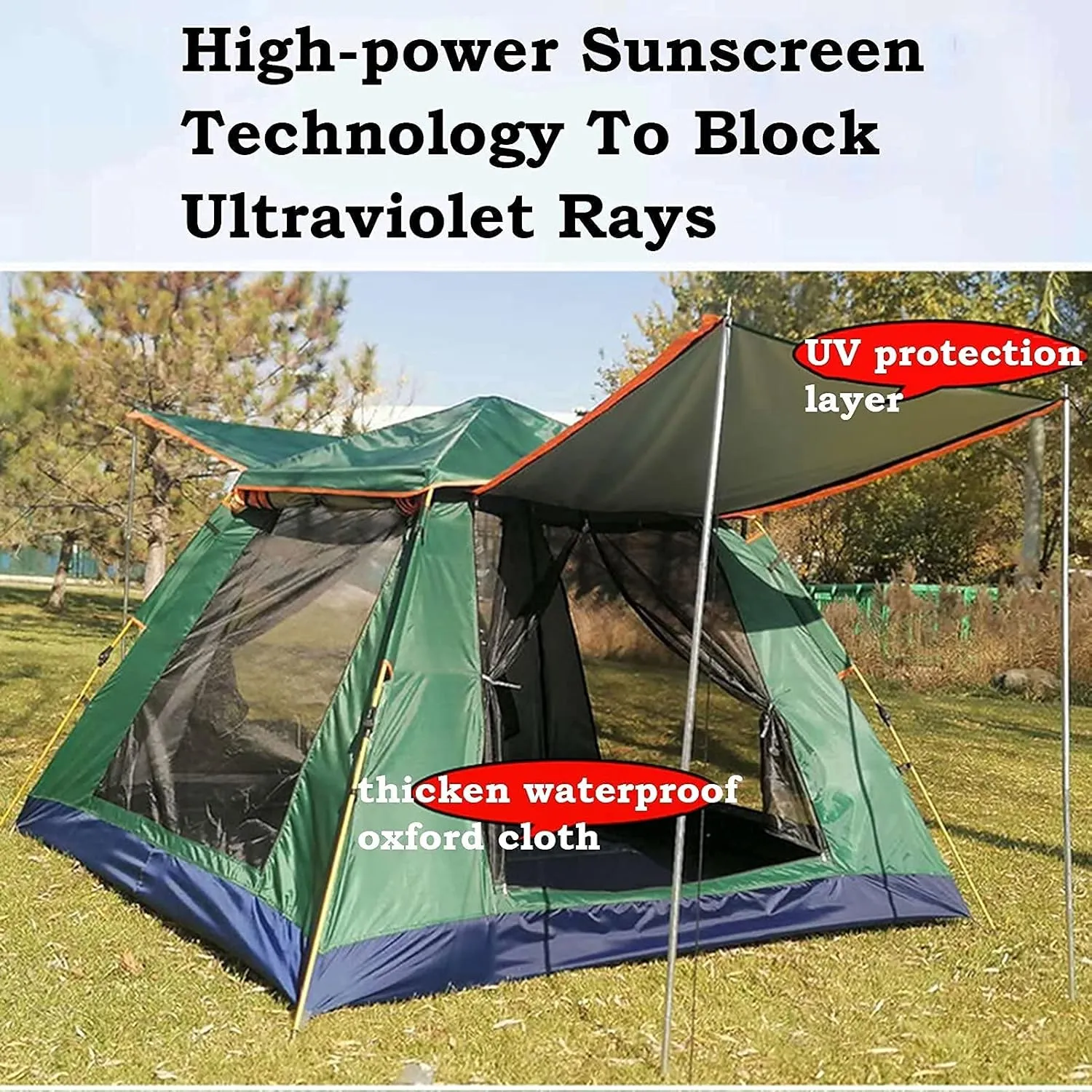 Portable Campitents Shelter Portable Waterproof Hold 3-4 Persons Instant Setup Pop up Tent with Top Rainfly Double Doors Mesh Protection for Campihikimountaineering (Orae a)