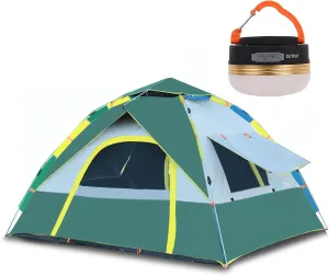 Portable Travel Campitent, Instant Family Tent Automatic Pop up with USB Campilight Can Accommodate 4 Persons Outdoor Beach Tent Shelter with 4 Window Screens-Portable/Foldable (a