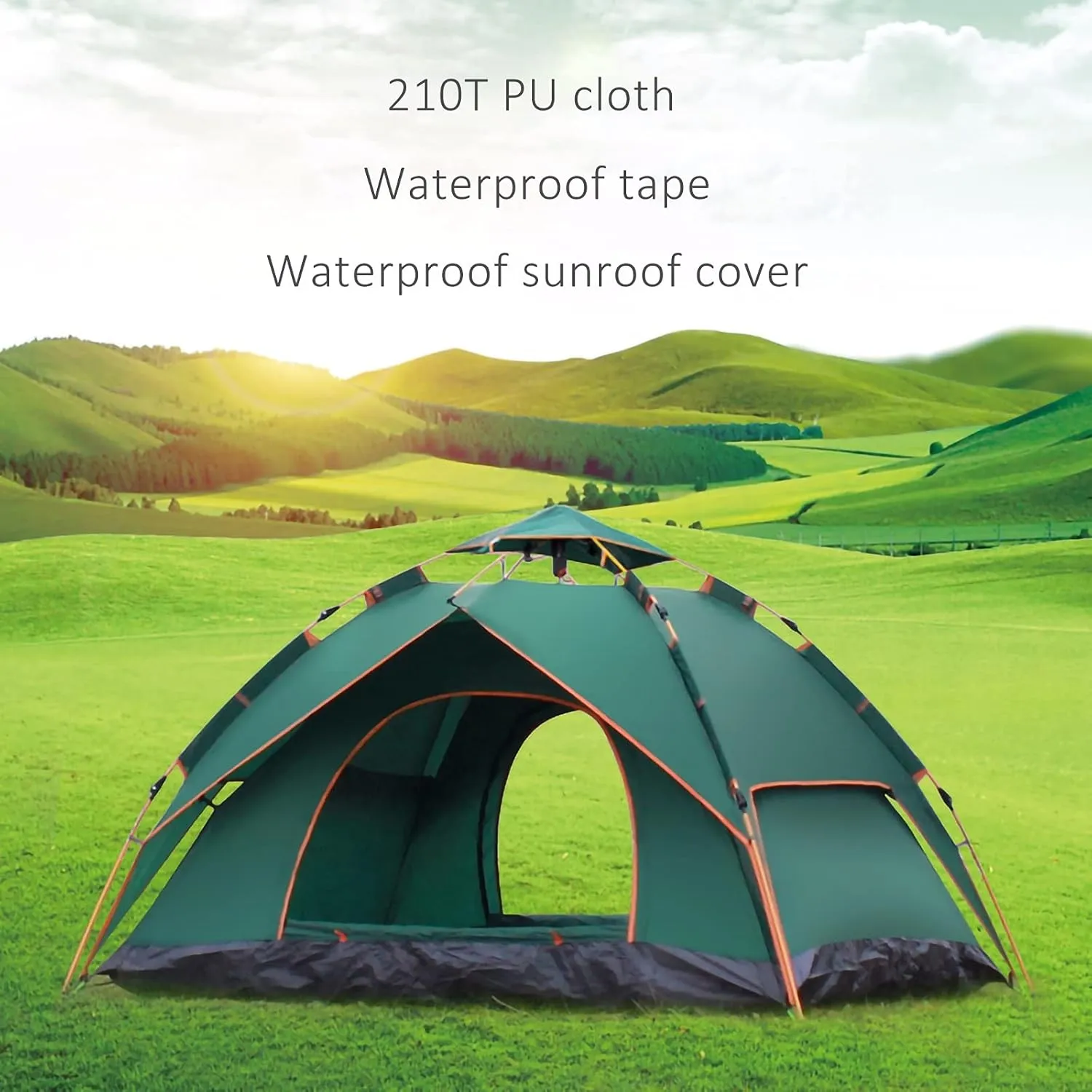 Portable Travel Campitent, Instant Family Tent Automatic Pop up with USB Campilight Can Accommodate 4 Persons Outdoor Beach Tent Shelter with 4 Window Screens-Portable/Foldable (a