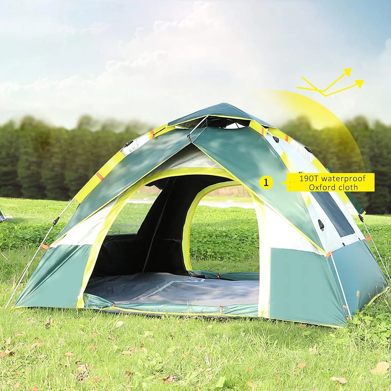 Portable Travel Campitent, Instant Family Tent Automatic Pop up with USB Campilight Can Accommodate 4 Persons Outdoor Beach Tent Shelter with 4 Window Screens-Portable/Foldable (a