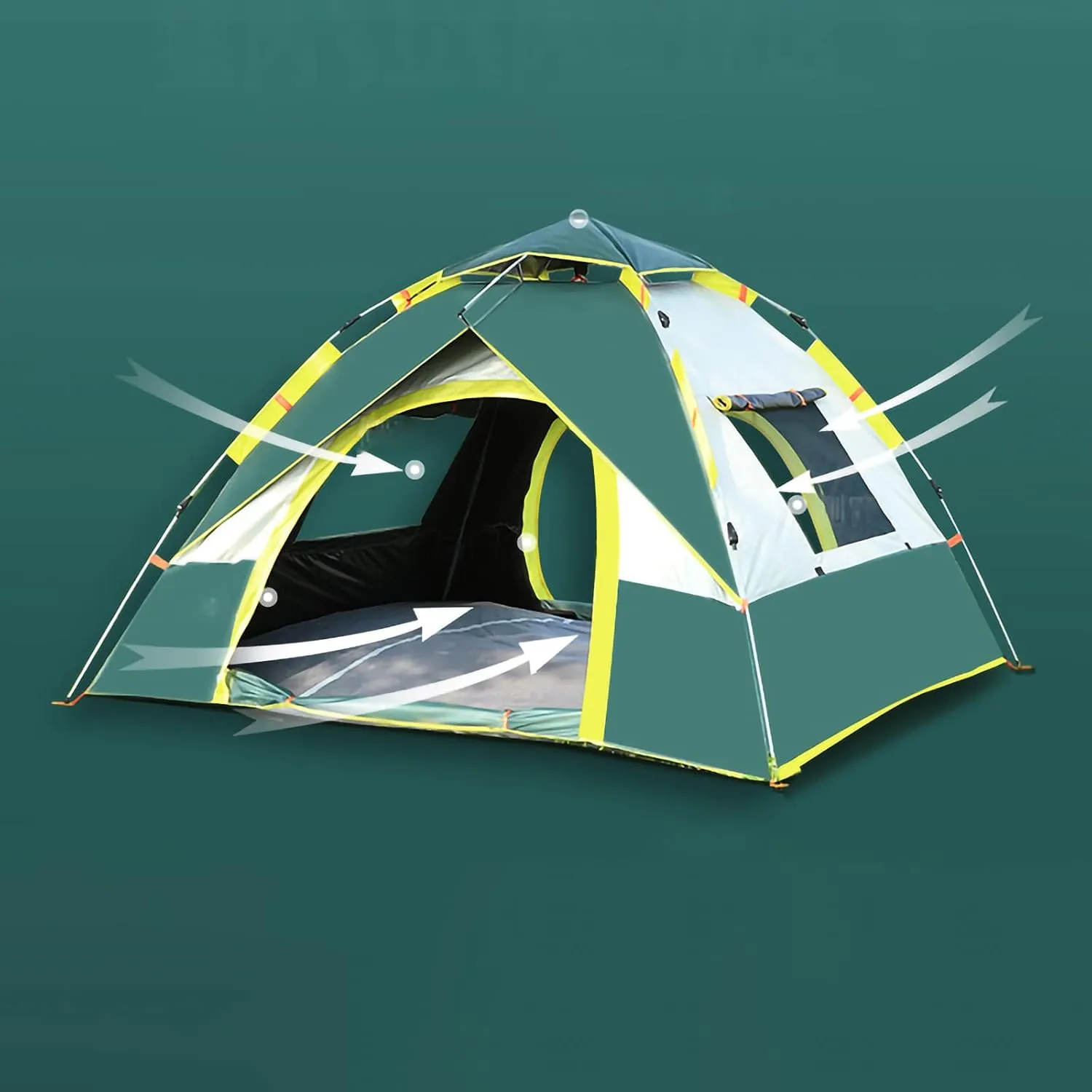 Portable Travel Campitent, Instant Family Tent Automatic Pop up with USB Campilight Can Accommodate 4 Persons Outdoor Beach Tent Shelter with 4 Window Screens-Portable/Foldable (a