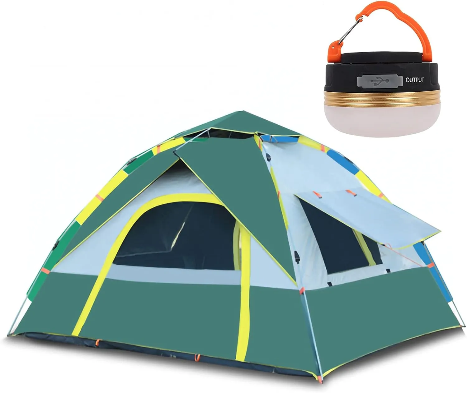 Portable Travel Campitent, Instant Family Tent Automatic Pop up with USB Campilight Can Accommodate 4 Persons Outdoor Beach Tent Shelter with 4 Window Screens-Portable/Foldable (a