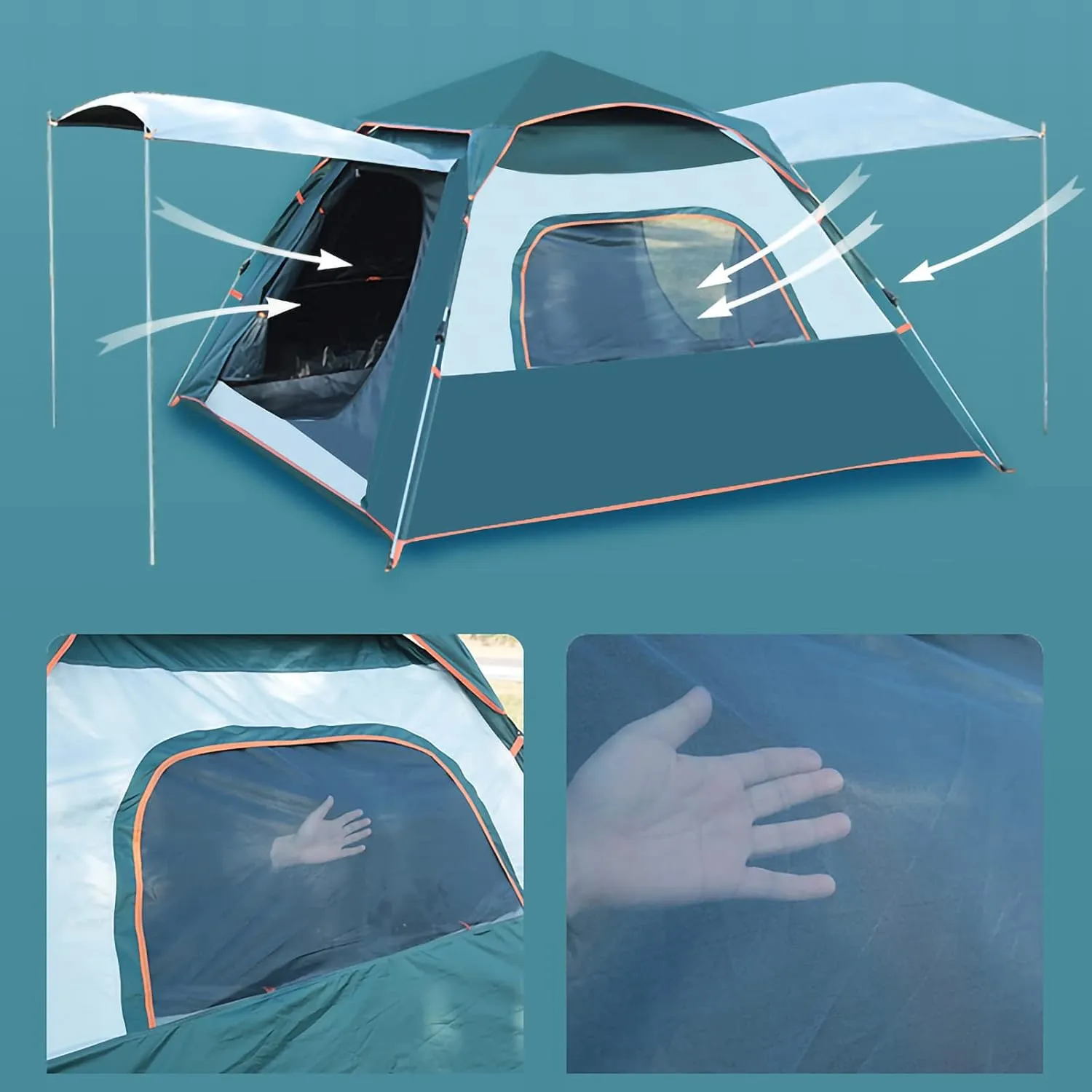 Portable Travel Waterproof Tent, 2 Person Family Tent with USB Solar Fan Campilight Automatic Pop-Up Outdoor Campitent 2 Breathable Anti-Mosquito Screen for Hiking, Beach, Picnic (