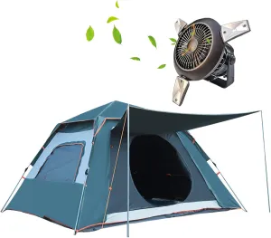 Portable Travel Waterproof Tent, 2 Person Family Tent with USB Solar Fan Campilight Automatic Pop-Up Outdoor Campitent 2 Breathable Anti-Mosquito Screen for Hiking, Beach, Picnic (