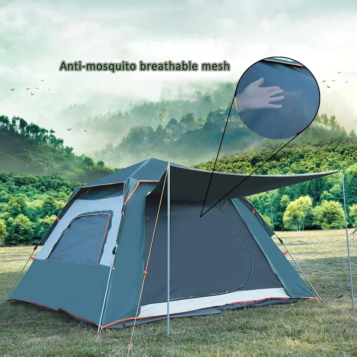 Portable Travel Waterproof Tent, 2 Person Family Tent with USB Solar Fan Campilight Automatic Pop-Up Outdoor Campitent 2 Breathable Anti-Mosquito Screen for Hiking, Beach, Picnic (