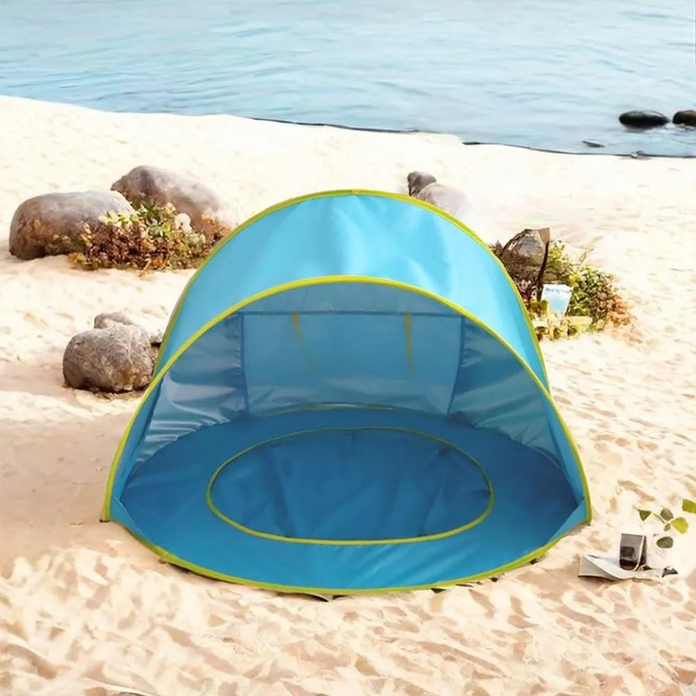 Portable UV-Resistant Baby Beach Tent, Pop up Portable Easy Set Kids Shade Pool, Mono Baby Beach Tent Pop up with Pool, UV Protection Dome for Babies Kids Infant Toddlers(I,Set 1)