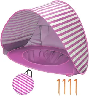 Portable UV-Resistant Baby Beach Tent, Pop up Portable Easy Set Kids Shade Pool, Mono Baby Beach Tent Pop up with Pool, UV Protection Dome for Babies Kids Infant Toddlers(I,Set 1)