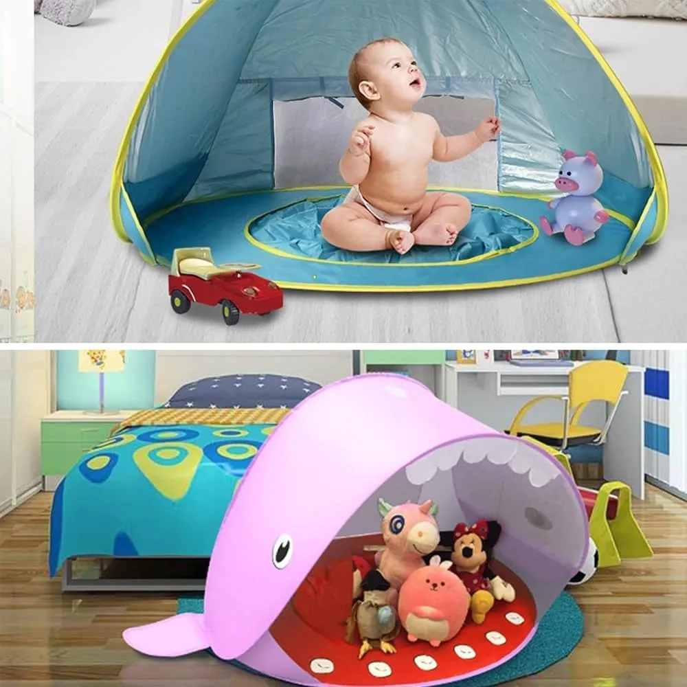 Portable UV-Resistant Baby Beach Tent, Pop up Portable Easy Set Kids Shade Pool, Mono Baby Beach Tent Pop up with Pool, UV Protection Dome for Babies Kids Infant Toddlers(I,Set 1)