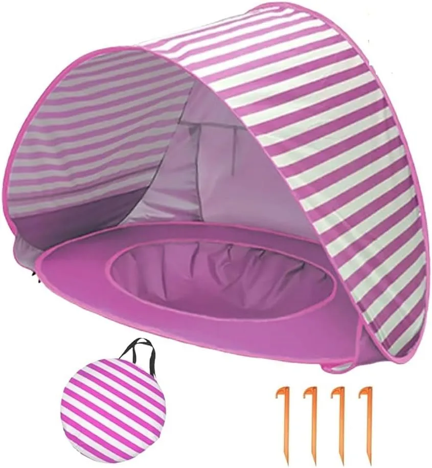 Portable UV-Resistant Baby Beach Tent, Pop up Portable Easy Set Kids Shade Pool, Mono Baby Beach Tent Pop up with Pool, UV Protection Dome for Babies Kids Infant Toddlers(I,Set 1)