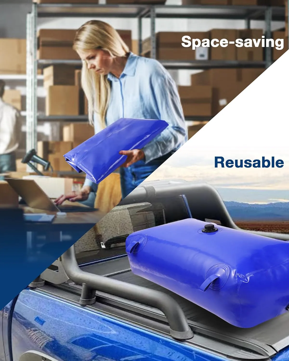Portable Water Storage Bladder, 211gal/800L Large Capacity Water Storage Containers, Portable PVC Water Reservoir with valves and Overflow Kit, Foldable Water Tank for Outdoor Use, blue