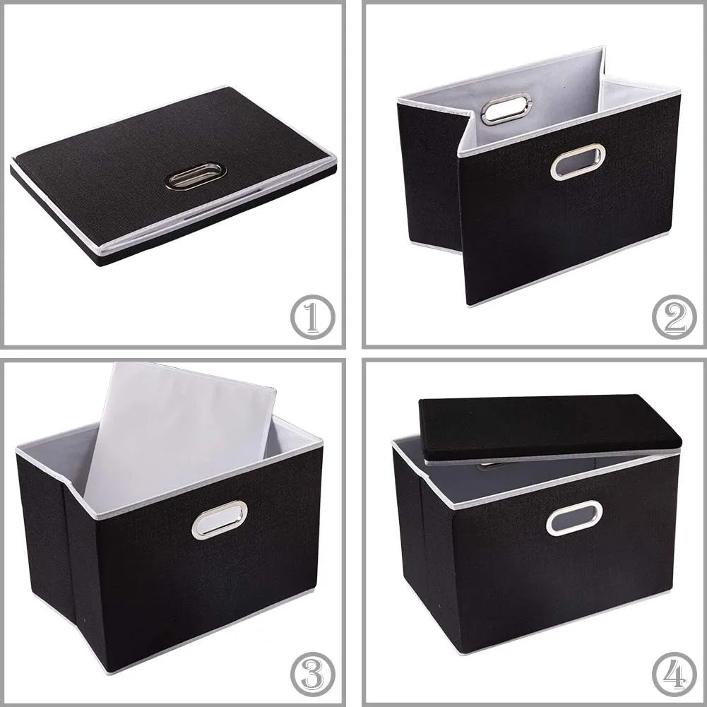PRANDOM Foldable Storage Box with Lid [3-Pack] Fabric Collapsible Storage Bin Organizer Container Basket Cube with Cover for Home Bedroom Closet Office Nursery Black (14.9x9.8x9.8)