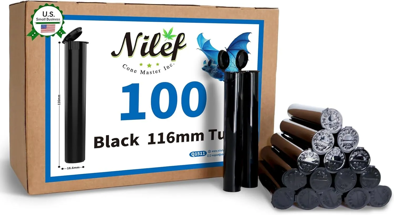 Pre-Roll Storage Tubes | 116mm BPA-Free Storage Containers with Child-Resistant Squeeze Pop Top | 100-Pack Black Airtight, Smell-Proof Container for Bug Catching, Crafts, Coffee Beans (Q1511)