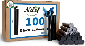 Pre-Roll Storage Tubes | 116mm BPA-Free Storage Containers with Child-Resistant Squeeze Pop Top | 100-Pack Black Airtight, Smell-Proof Container for Bug Catching, Crafts, Coffee Beans (Q1511)