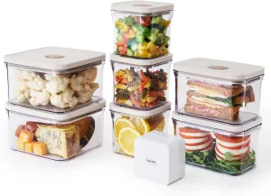 Premium Airtight Food Storage Container. Special Edition Mercury Color 8P/Set. 7pcs Container and Vacuum Sealer. Patented Double Silicone Lining, 100% Leak Proof, BPA-FREE