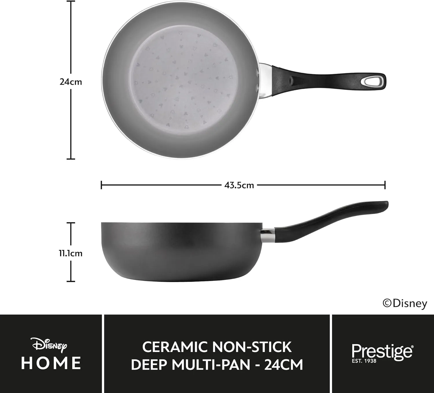 Prestige Disney Mickey Mouse Ceramic Pan 24cm-new but the top is mis shapened slightly does not affect use, little scratches on handle