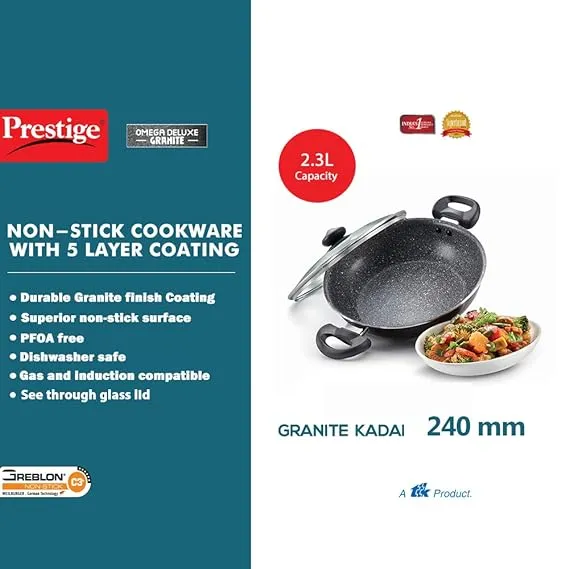 Prestige Omega Dlx Granite Kadai 240 mm with Lid 36310