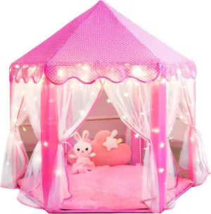 Princess Tent for Girls Unicorn Fairy Castle Play Tents for Kids Toddler, Hexagon Kids Playhouse with Gift Box, Princess Toys & Gift for Girls Aged 3  for Indoor & Outdoor(Princess Tent with Mat)