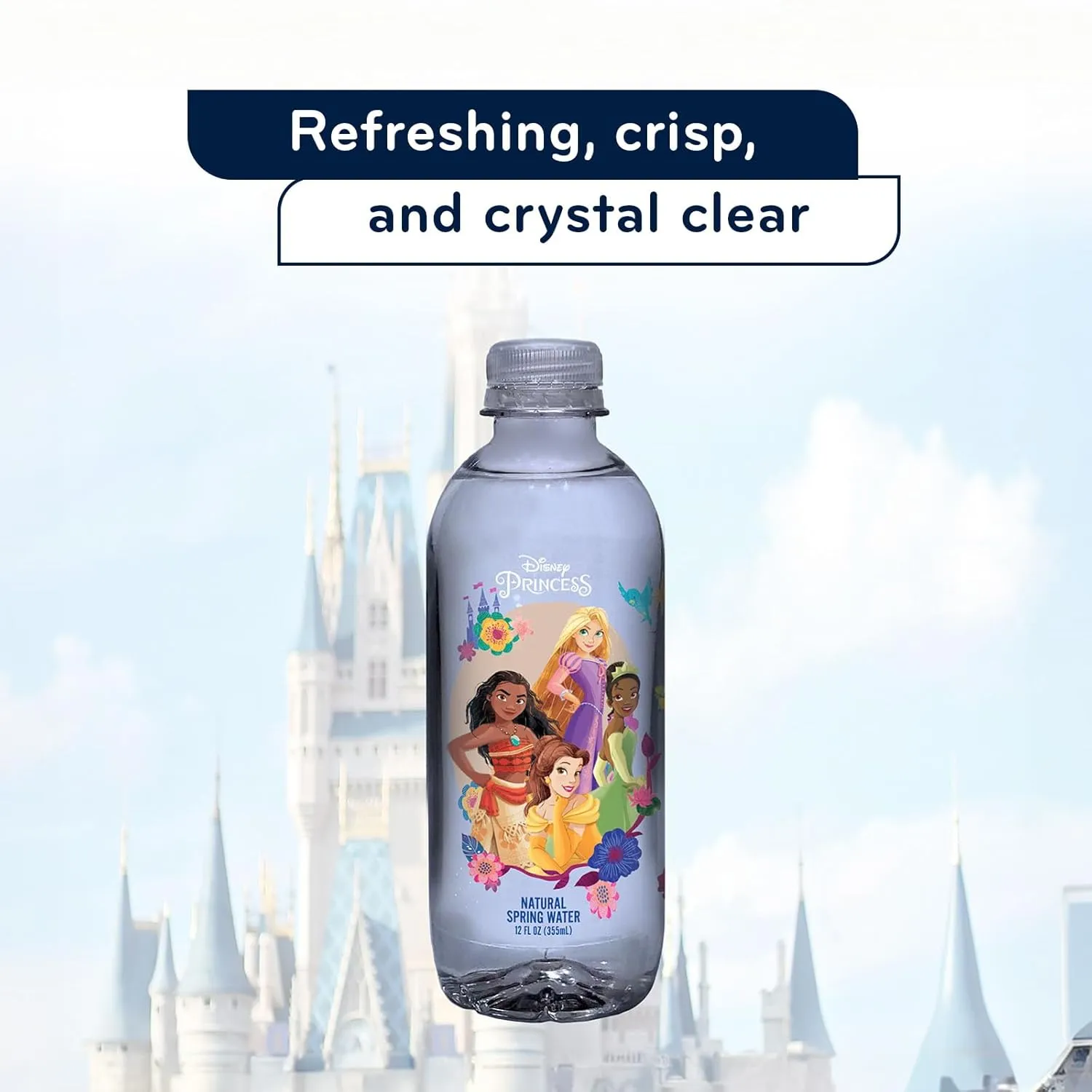 PULSE Disney Princess Natural Spring Water - Disney Bottles - Filtered Spring Water - BPA-Free Recyclable Bottles - 12 Pack