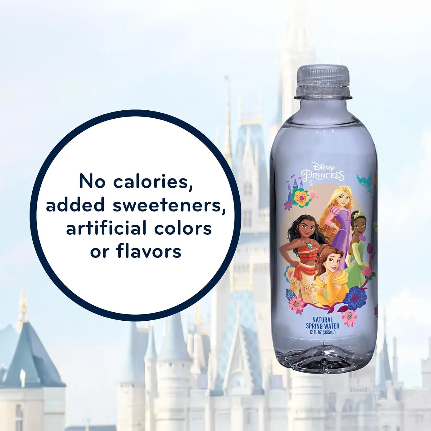 PULSE Disney Princess Natural Spring Water - Disney Bottles - Filtered Spring Water - BPA-Free Recyclable Bottles - 12 Pack