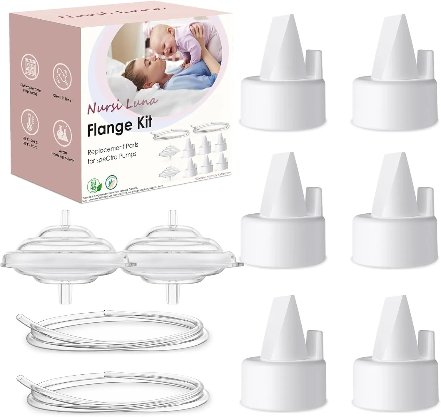 Pump Parts Compatible with Spectra S1 S2 9 Plus Breast Pump, Replace Include Duckbill Valves, Backflow Protector, Membrane and Tubing, Not Original Spectra Replacement Pump Parts