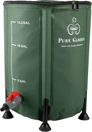 Pure Garden Rain Barrel - 13.2-Gallon/50-Liter Collapsible Water Container for Catching Rainwater - Portable Water Tank with Outflow Valve (Green)