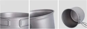 Pure Titanium Folding Pot Set Outdoor Camping Portable Lunch Box (1500ml 500ml)