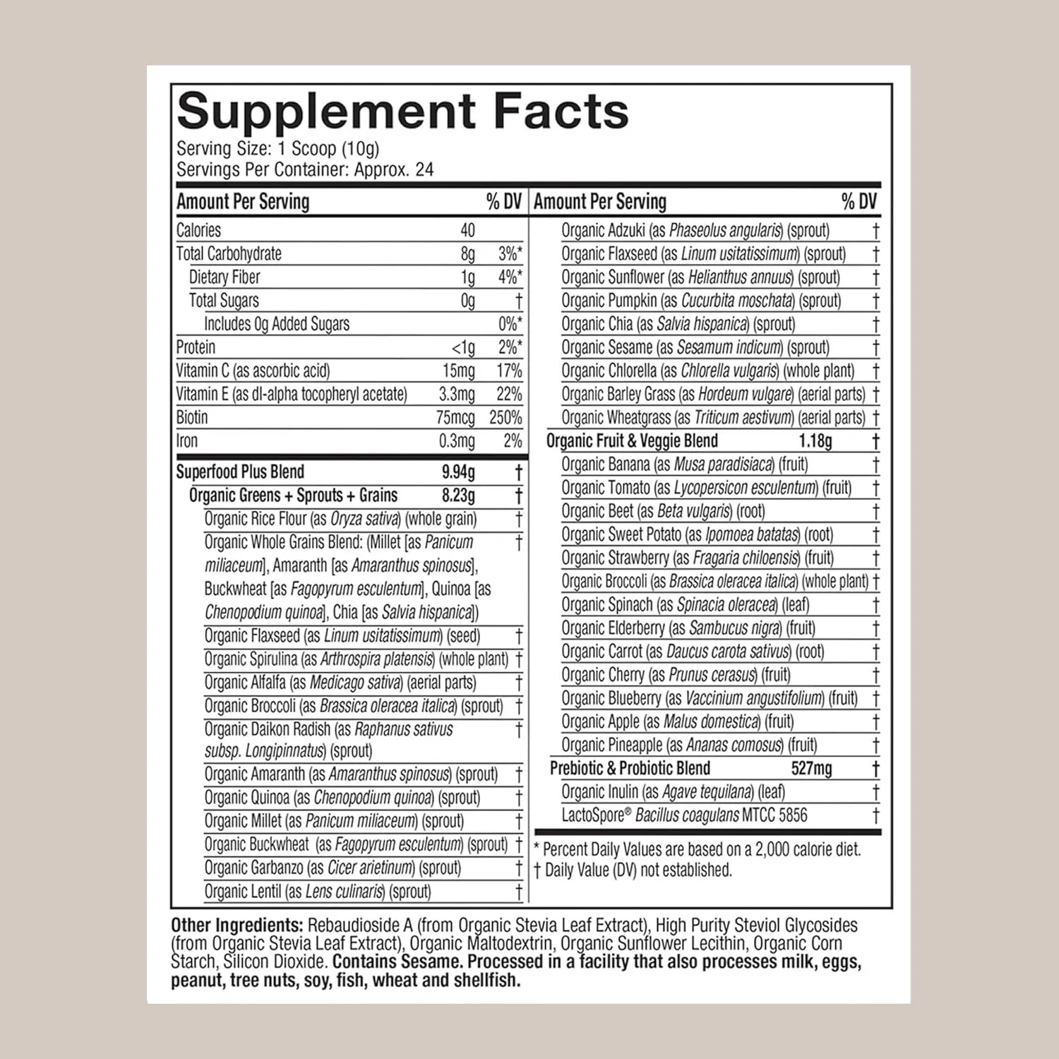 Purely Inspired Organic Green Powder Smoothie Mix, Unflavored (24 Servings) - Probiotics for Digestive Health with Spirulina & Chlorella for Gut Health - Vegan & Gluten-Free