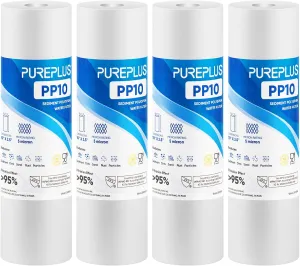PUREPLUS 5 Micron 10" x 2.5" Whole House Sediment Home Water Filter Cartridge Replacement for Any 10 inch RO Unit, Culligan P5, Aqua-Pure AP110, Dupont WFPFC5002, CFS10, WHKF-G05, 4Pack