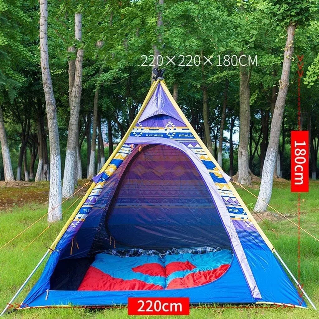 Pyramid Shape Tent 3 Person Easy Set Up Waterproof Sunscreen Coating Aluminum Rod Instant Outdoor Tent Tents for Camping (Blue 220 * 220 * 180cm)