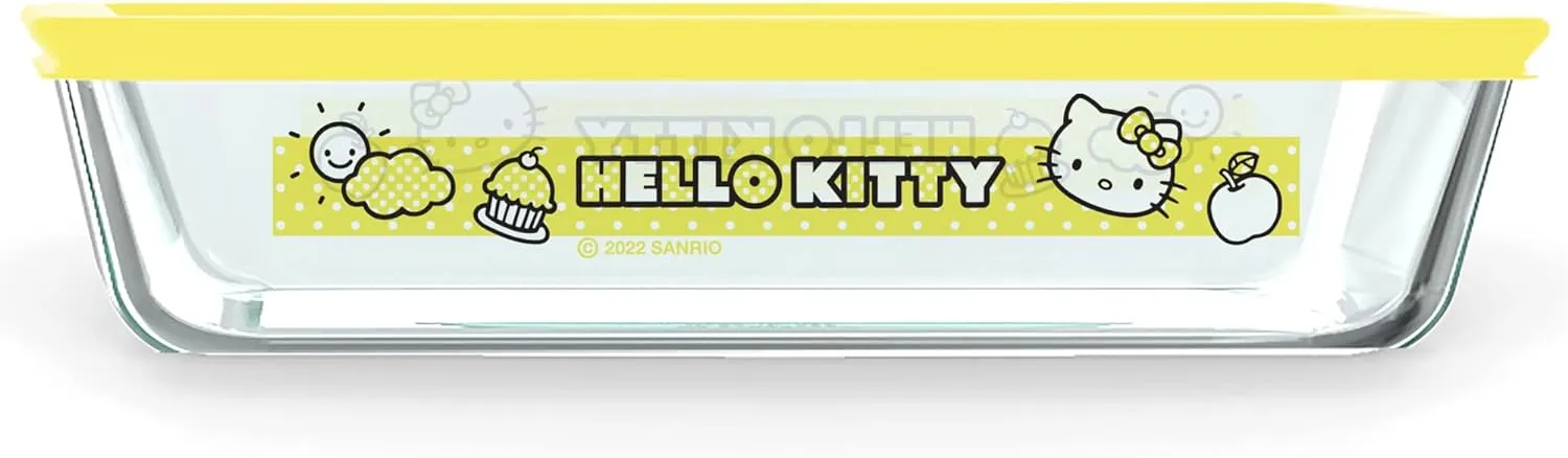 Pyrex Hello Kitty 3-Cup Glass Food Storage Container, Non-Toxic Plastic BPA-Free Lids, Freezer Dishwasher Microwave Safe