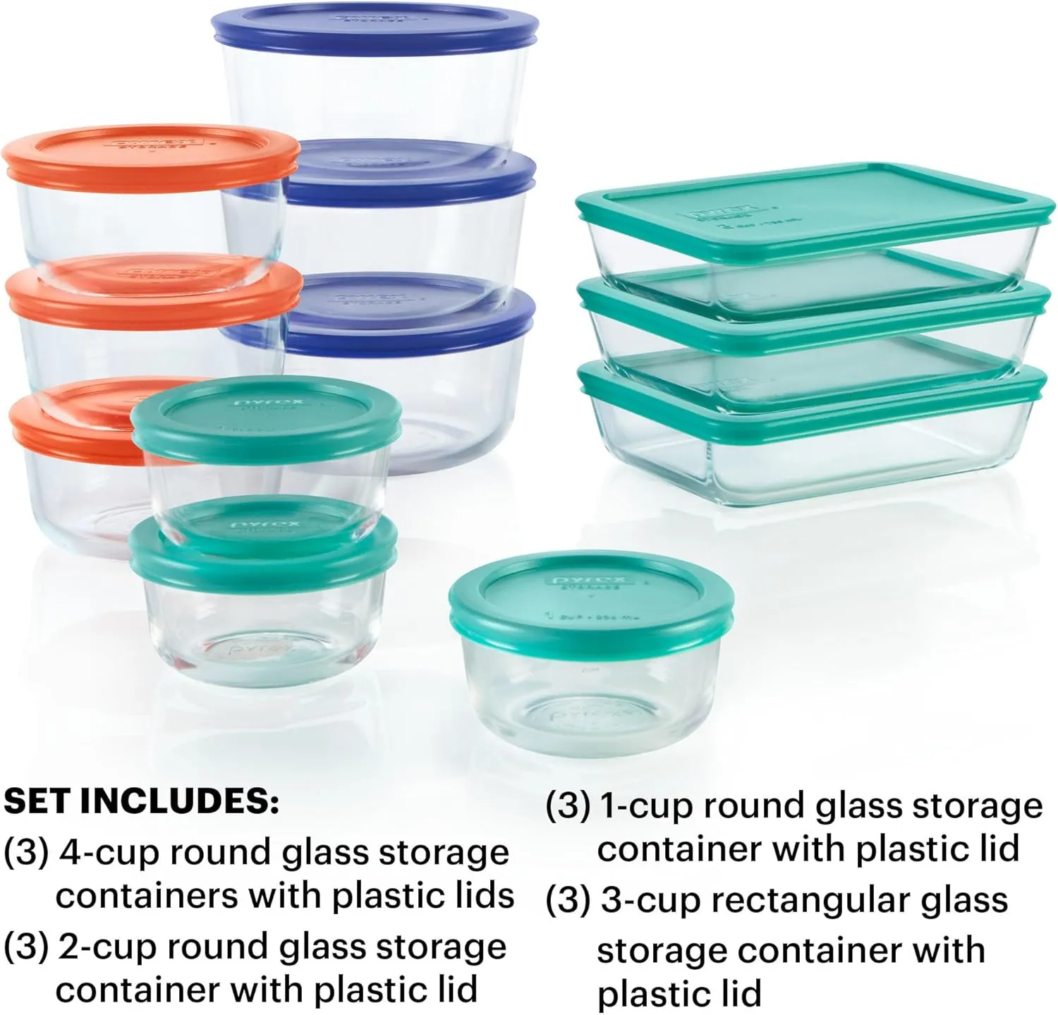 Pyrex Simply Store 12-Pack Mixed Sized Glass Food Storage Set, Round & Rectangular Containers With Lids, BPA-Free, Dishwasher & Microwave Safe