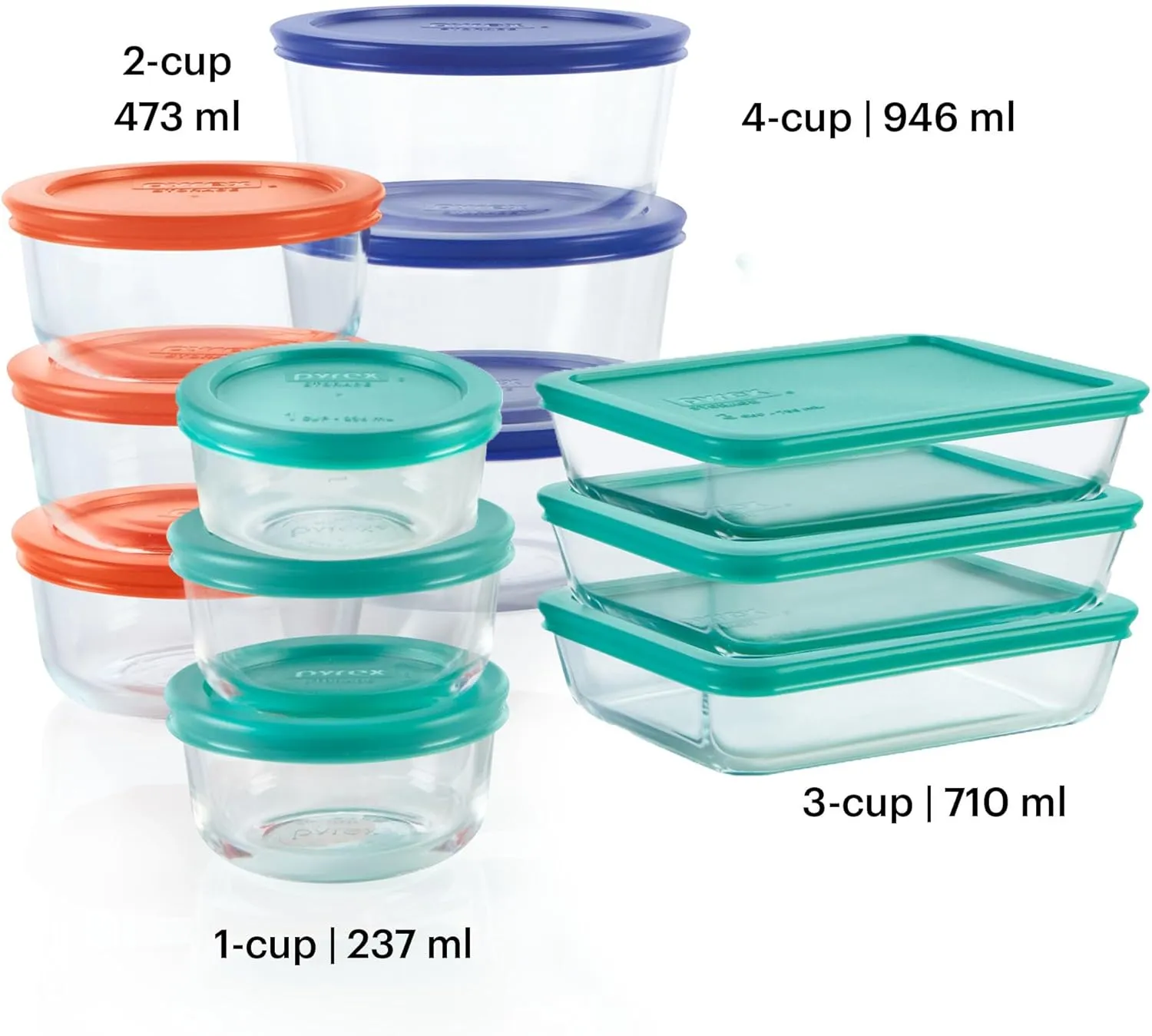 Pyrex Simply Store 12-Pack Mixed Sized Glass Food Storage Set, Round & Rectangular Containers With Lids, BPA-Free, Dishwasher & Microwave Safe